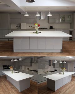 Quartz kitchen worktop in Bianco Luminoso 30mm